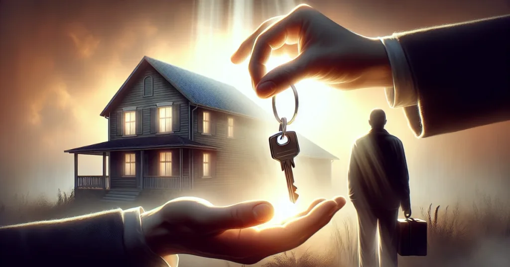 People Exchanging Keys at a Foreclosed Home